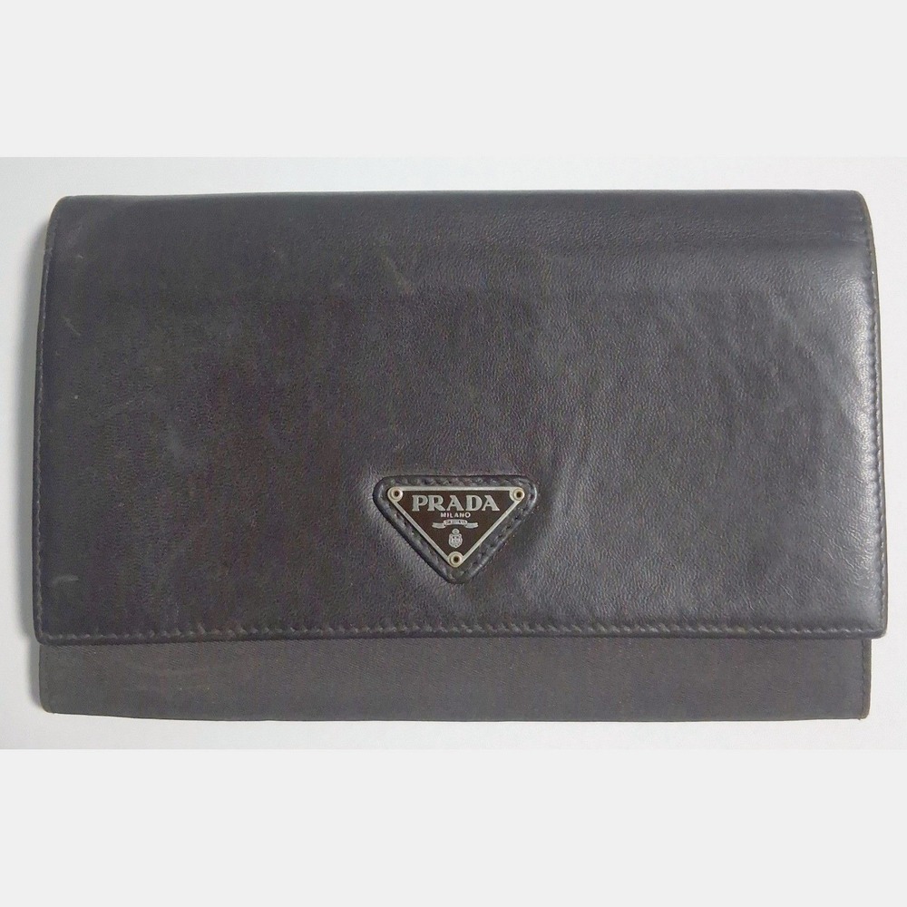 Prada Vintage Dark Brown Fold over Snap Wallet 7" long, 4.5" tall, 1"